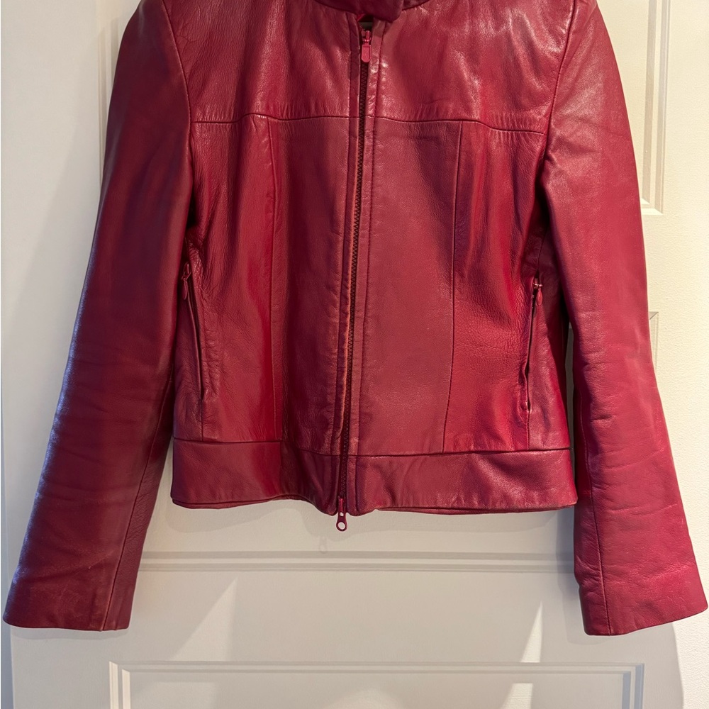 Screaming Eagles Elegant Red Leather Jacket for Women